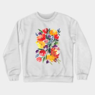 Watercolor Flowers, Red and Yellow Bouquet Illustration Crewneck Sweatshirt